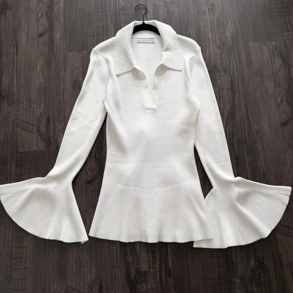 palmer//harding Sweaters - PALMER//HARDING Ribbed Knit Tunic Shirt – White